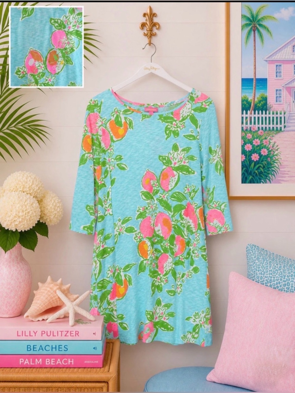 Lilly Pulitzer Marlowe T-Shirt Dress Pullover Fresh Squeezed Pink Blue Green XL